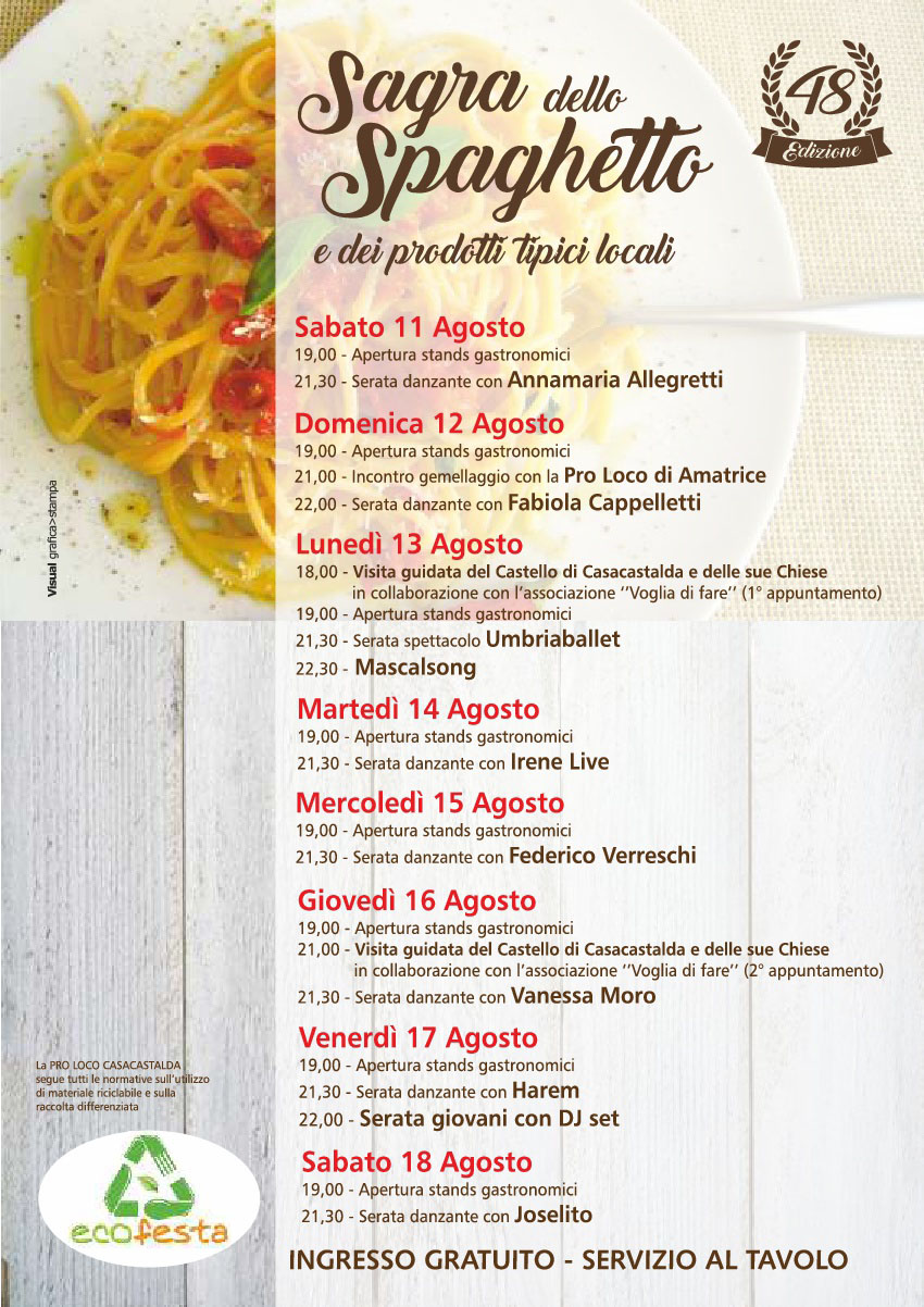 Programma Sagra dello Spaghetto Casacastalda 2018