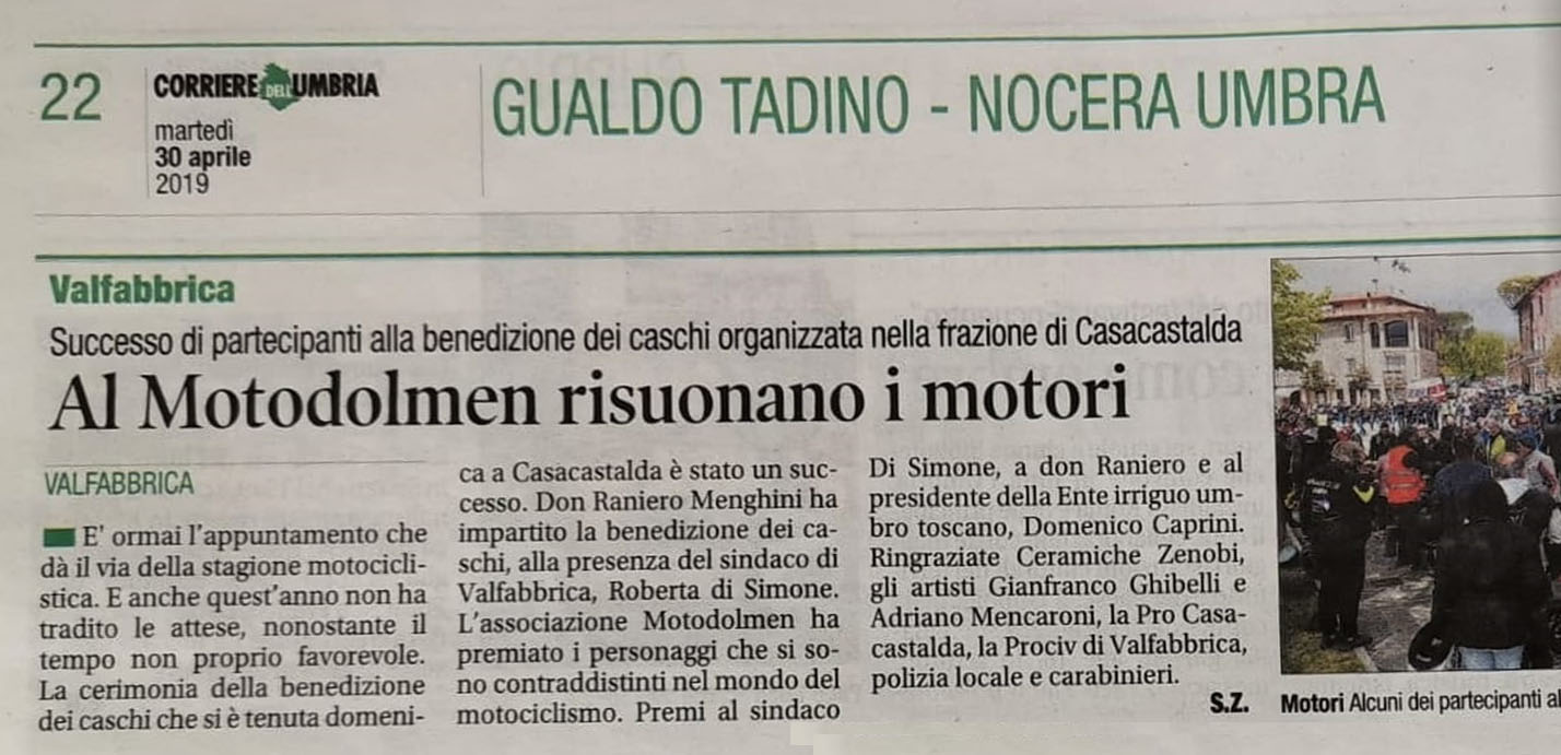 Articolo quotidiano Benedizione dei Caschi al MotoDolmen