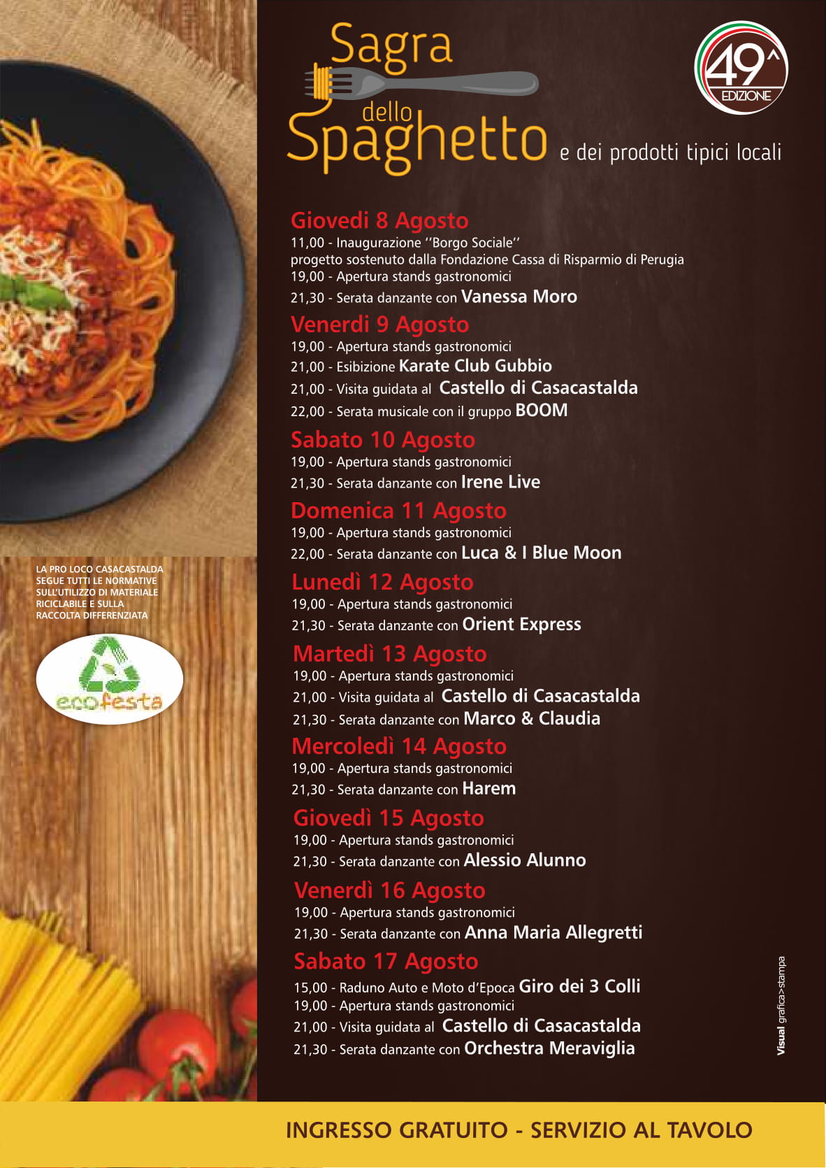 Programma Sagra dello Spaghetto di Casacastalda 2019 49ma Edizione